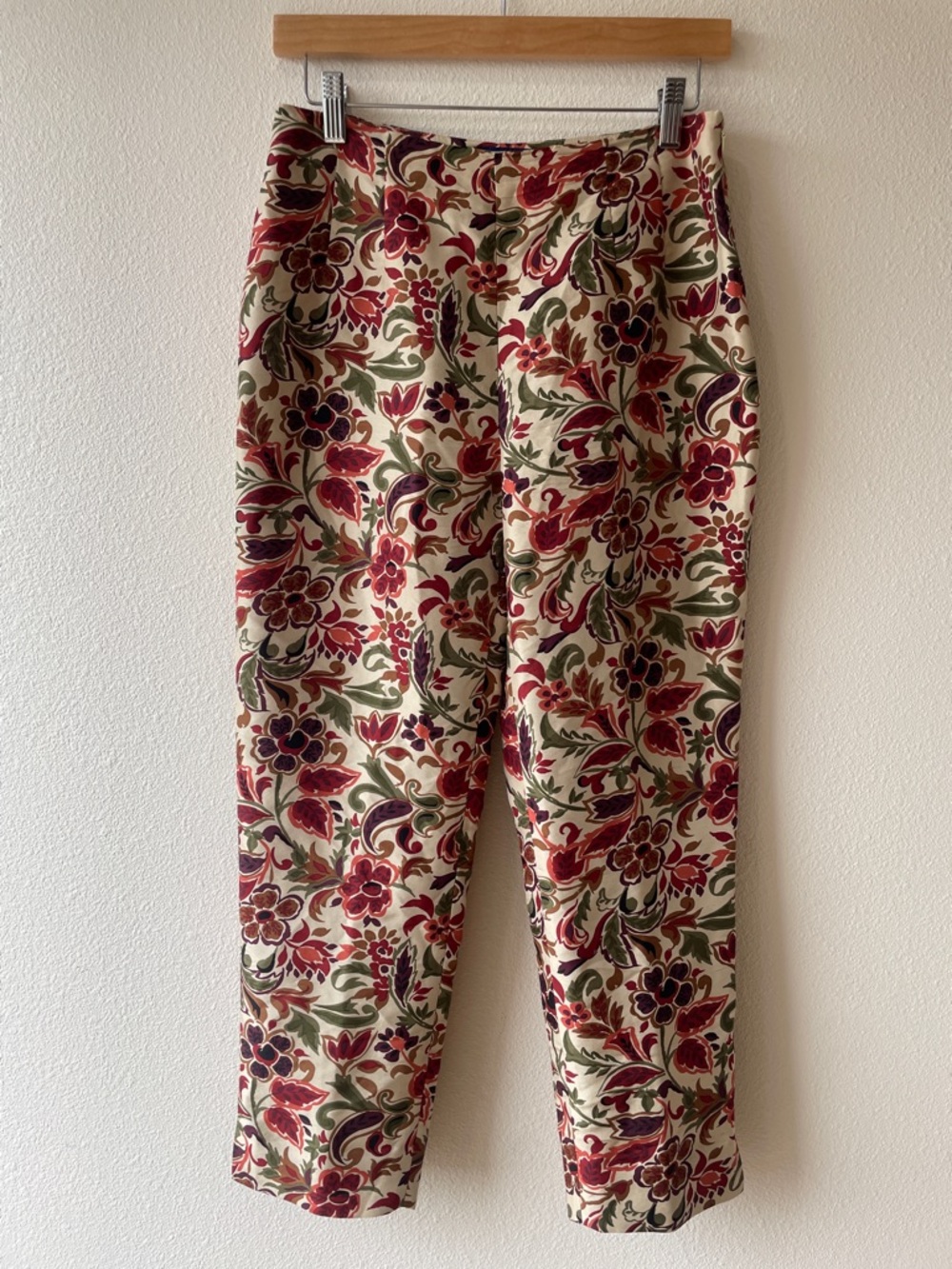 Charter Club Silk Floral Pants in Cream, Red and Green